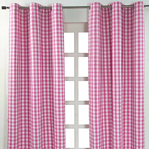 Homescapes blickdichter Ösenvorhang, pink-weiß Karierter Dekoschal mit traditionellem Karo-Muster im 2er Pack, Breite 137 x Länge 228 cm, Vorhang-Paar aus 100% Baumwolle, Gingham, rosa von Homescapes