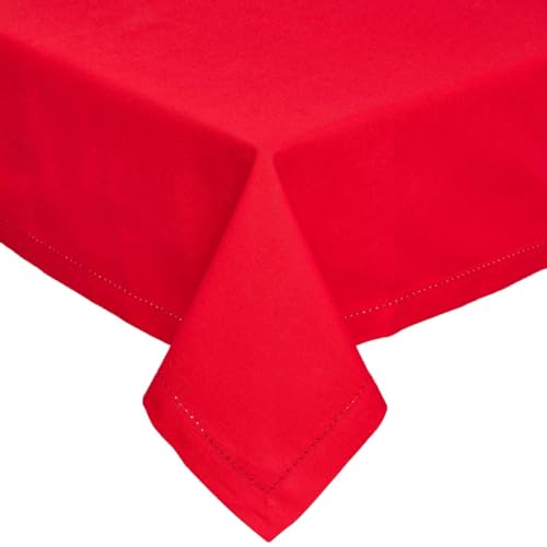 Homescapes rote Tischdecke, 137 x 137 cm aus 100% Baumwolle, quadratisches Tischtuch für Küche und Esszimmer, Klassische Baumwolltischdecke, waschbar und pflegeleicht von Homescapes
