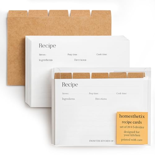 HOMESTHETIX Rezeptkarten 10,2 x 15,2 cm mit Trennwänden – blanko 10,2 x 15,2 cm Küchennotizen für Andenken und Verschenken – langlebige Folienprägung mit 5 Rezeptkarten-Trennwänden – Vintage-Stil HOMESTHETIX Rezeptkarten 10,2 x 15,2 cm mit Trennwänden – blanko 10,2 x 15,2 cm Küchennotizen für Andenken und Verschenken – langlebige Folienprägung mit 5 Rezeptkarten-Trennwänden – Vintage-Stil von Homesthetix