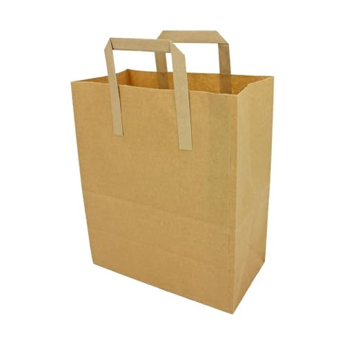 HOMEWISE 100 große braune Papiertüten mit Griffen (25,4 x 39,4 x 30,5 cm) – robuste Kraftpapier-Lebensmitteltüte für Mittagessen, Lebensmitteleinkauf | biologisch abbaubare recycelbare von Homewise