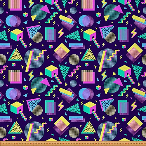 80er 90er Mode Stil Polsterstoff für Stühle Retro Memphis Stil Muster Stoff Meterware geometrische Formen Dekostoff Funky Hipster Old Fashioned Stoff 460 x 150 (HxB) Lila von Homewish