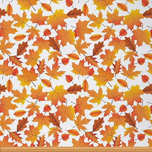 Ahornblatt Möbelstoff Orangefarbener Stoff Meterware Herbstkunstmuster Dekostoff Blätter Pflanzen Innen und Außenbereich Polster und Wohnakzente Kürbisfarbe 92 x 150 (HxB) von Homewish