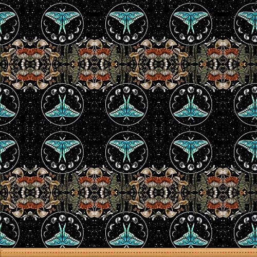 Blauer Motten Polsterstoff Boho Sonne Mond Stoff Meterware Hippie Pilz Dekostoff Bohemian Schmetterlings Libelle Innen Draussen Stoff Schwarz Weiß 460 x 150 (HxB) von Homewish