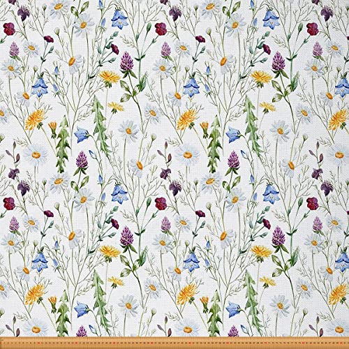 Blumen Stoff Meterware Bauernhaus Blumenmuster Polsterstoff für Stühle Bauerngarten Blumen Botanisch Dekorativ Wasserdicht für Drinnen und Draußen Gelb Lila Grün 184 x 150 (HxB) von Homewish