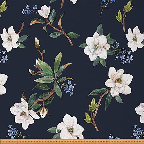 Blumenstoff Meterware Magnolienblüten Polsterstoff Traditionelle Königliche Jahrgang Blumen Dekostoff für Polsterung und Wohnakzente Blau Gelb 92 x 150 (HxB) von Homewish