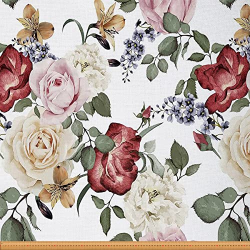 Blumenstoff Meterware Romantischer Rosen Polsterstoff Vintage Flieder Dekostoff Gartenblätter Äste Innen und Außenbereich Natur DIY Kunst Wasserdichter Stoff Rosa Grün 276 x 150 (HxB) von Homewish