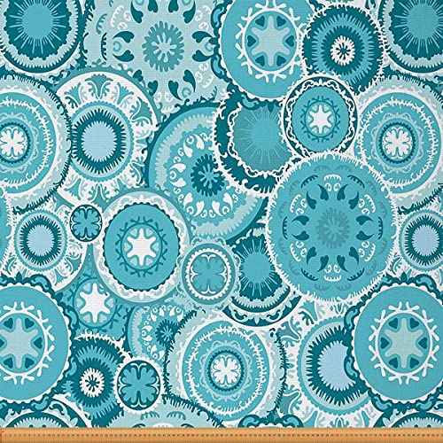 Boho Blumenstoff Meterware Mandala Blumen Polsterstoff für Stühle Runder Blatt Dekostoff Geometrisches Muster Draussen Stoff Traditioneller DIY Kunststoff Blau 92 x 150 (HxB) von Homewish