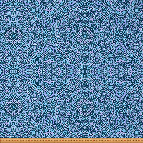 Boho Polsterstoff Mandala Exotische Blumen Meterware Abstraktes Schickes Geometrisches Muster Dekorstoff Böhmischer Drinnen Draußen Stoff DIY Kunst Wasserdichter Stoff Blau Lila 460 x 150 (HxB) von Homewish