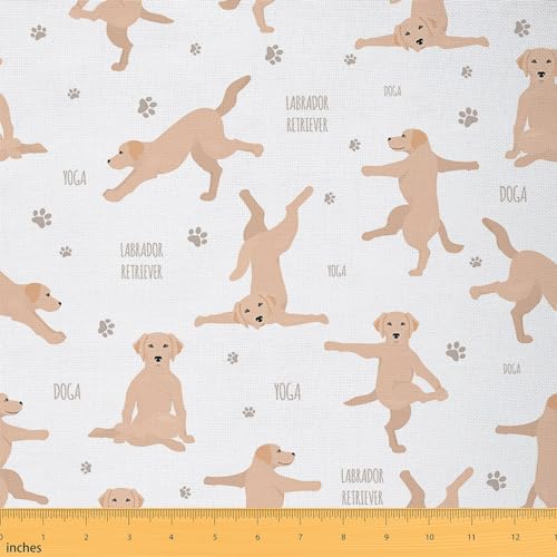 Cartoon Hund Stoff Meterware Labrador Retriever Polsterstoff Yoga Hund Pfotenabdruck Dekostoff Kawaii Haustier Drinnen Draußen Stoff Niedliche Tiere DIY Kunst Wasserdichter Stoff Braun 184x150 (HxB) von Homewish