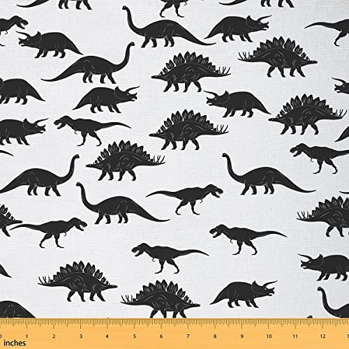 Dinosaurier Polsterstoff Dino Silhouetten Stoff Meterware Safari Wildlife Tiere Dekostoff Schwarz Weiß Wasserdichter Steppstoff für Kinder Teenager Jungen Cartoon Nähstoff 92 x 150 (HxB) von Homewish