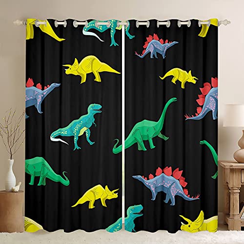 Dinosaurier Vorhänge für Jungen Schlafzimmer 46 "X 72" Kinder Cartoon Dinosaurier Fenstervorhänge für Kinder Mädchen Blau Grün Gelb Dino Fenstervorhänge 2 Panels Animal Window Treatments Schwarz von Homewish