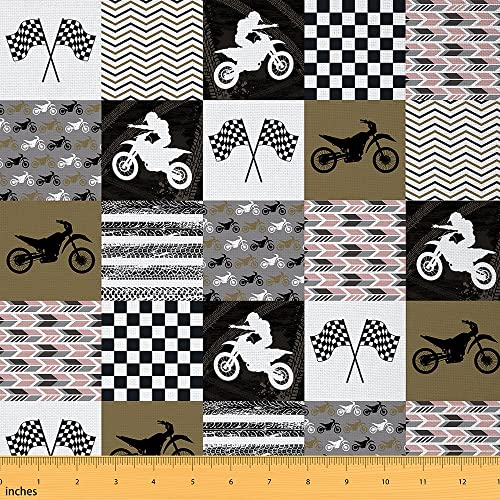 Dirtbikes Stoff Meterware Patchworkstoff Meterware Motocross Polsterstoff Dekorationsstoff für Jungen Motorrad Gitter Pfeilstreifen Extremsport Stoff 184 x 150 (HxB) von Homewish
