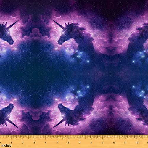 Einhorn Stoff Meterware Galaxie Wolken Polsterstoff Glitzerstern Dekorstoff Fantasy Tiere Pailletten Wasserdichter Draußen Stoff DIY Kunst Polster und Wohnakzente Lila Blau 92 x 150 (HxB) von Homewish