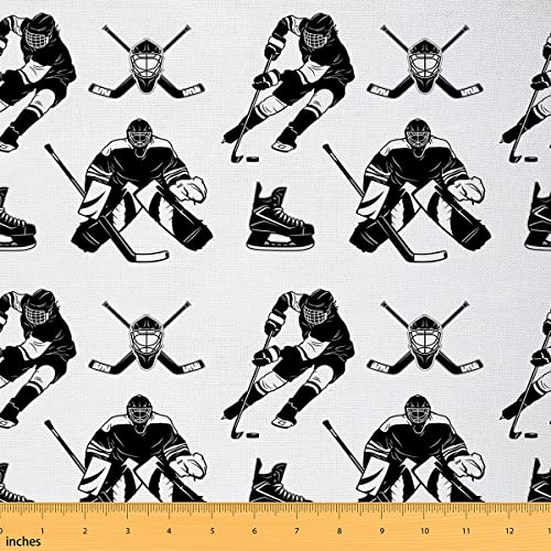 Eishockey Stoff Meterware Eishockeyspieler Polsterstoff für Stühle Wintersportspiel Dekorationsstoff für Außenpolster und Heimwerkerprojekte 184 x 150 (HxB) Schwarz Weiß von Homewish