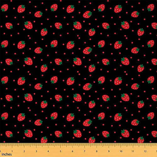 Erdbeer Polsterstoff Kawaii Erdbeerstoff Meterware Süßer Süßer Erdbeer Dekorstoff für Mädchen Kinder Kawaii Quiltstoff Meterware Wasserdichter Stoff für Drinnen Draußen Rot Schwarz 92 x 150 (HxB) von Homewish