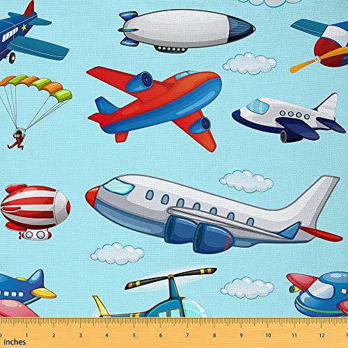 Flugzeug Stoff Meterware Flugzeug Dekorationsstoff Karikatur Segelflugzeug Rakete Polsterstoff für Kinder Jungen Kämpfer Flughubschrauber Drinnen Draußen Stoff Bastel Patchwork 184 x 150 (HxB) von Homewish
