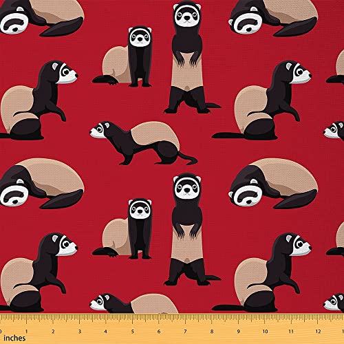 Frettchen Stoff Meterware Karikatur Frettchen Dekorativer Stoff Süßes Wildtier Haustier Safari Polsterstoff Schöne Tiere Quiltstoff Meterware für Kinder Jungen Mädchen Rot 92 x 150 (HxB) von Homewish