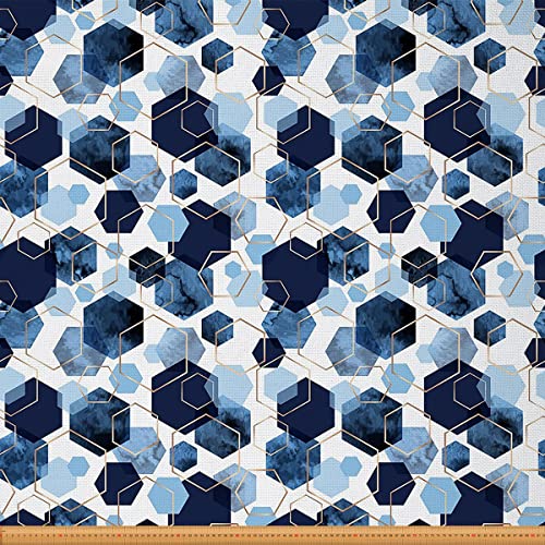 Geometrischer Stoff Meterware Hexagon Polsterstoff Waben Dekorationsstoff Ombré Stoff für Drinnen Draußen Biene Moderne Linien DIY Kunst Wasserdichter Stoff Quilten Nähen Blaugold 92 x 150 (HxB) von Homewish