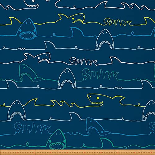 Hai Stoff Meterware Karikatur Hai Polsterstoff für Stühle Süßes Kawaii Ozean Meer Tier Marine Thema Dekorativer Stoff für Heimwerkerprojekte Blau 184 x 150 (HxB) von Homewish
