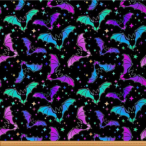 Halloween Fledermaus Stoff Meterware Glitzersterne Galaxie Möbelstoff für Kinder Kind Cartoon Gothic Fledermäuse Dekorationsstoff zum Quilten Nähen DIY Geschenk 460x150 (HxB) Petrol Blau Grün Lila von Homewish