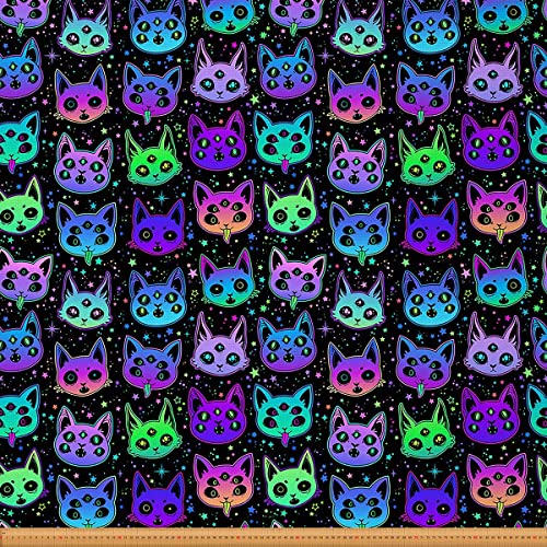 Halloween Katzen Stoff Meterware Karikatur Katzen Polsterstoff Gotisch Geist Tier Dekostoff Regenbogen Galaxie Sterne Drinnen Draußen Stoff für Kinder Jungen Mädchen Diy Geschenk Schwarz 184x150(HxB) von Homewish