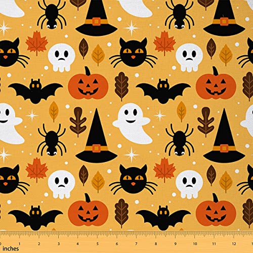 Halloween Stoff Meterware Cartoon Kürbis Polsterstoff Geisterlaterne Dekostoff zum Quilten Nähen Kinder Jungen Mädchen Orange Halloween Dekorationen DIY Craft Patchwork 92 x 150 (HxB) von Homewish