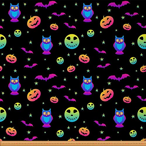 Halloween Stoff Meterware Fledermaus Kürbis Laterne Polsterstoff Eulengeist Dekor Stoff Totenkopf Stern Drinnen Draußen Stoff Karikatur DIY Kunst Wasserdichter Stoff Gelb Grün Lila 184 x 150 (HxB) von Homewish