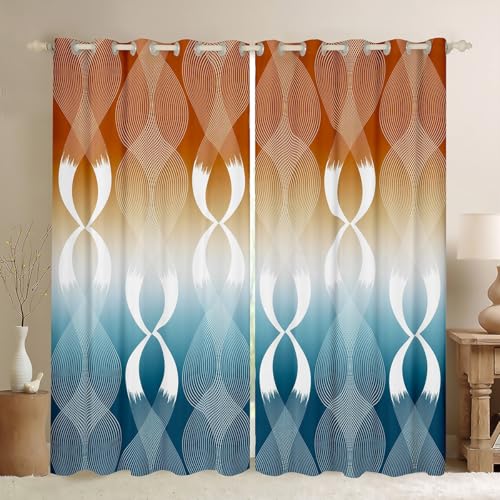 Homewish Blau und Orange Fenstervorhang Kinder,Ombre Gestreift Gardinen Aquarell Ästhetische Geometrie Welle Vorhänge 260x140(HxB) Gradient Klassische Linie Muster Blickdichte Vorhänge 2 paneele Dekor von Homewish