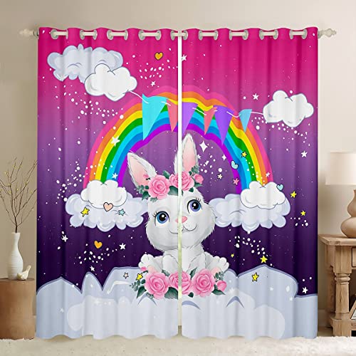 Homewish Cartoon Kaninchen Vorhänge,Regenbogen Verdunkelung Vorhänge 117Bx137L für Mädchen,Galaxy Glitter Sterne Vorhänge für Vorhänge,Nette Wolken Wilde Tier Blume Blätter Fenster Vorhänge 2 Panels Homewish Cartoon Kaninchen Vorhänge,Regenbogen Verdunkelung Vorhänge 117Bx137L für Mädchen,Galaxy Glitter Sterne Vorhänge für Vorhänge,Nette Wolken Wilde Tier Blume Blätter Fenster Vorhänge 2 Panels von Homewish