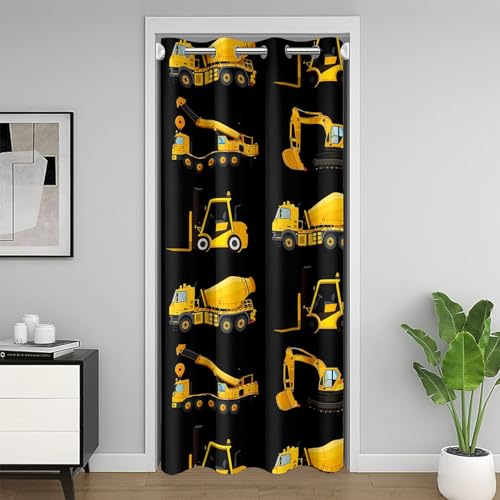 Homewish Jungen BAU Verdunkelungsvorhang 150x203cm,Bagger Türvorhang für Kinder,Cartoon Fahrzeug Autos Tür Vorhang,Kinder Auto Thema Raum Teiler Vorhang Schlafzimmer Dekor,Gelb von Homewish