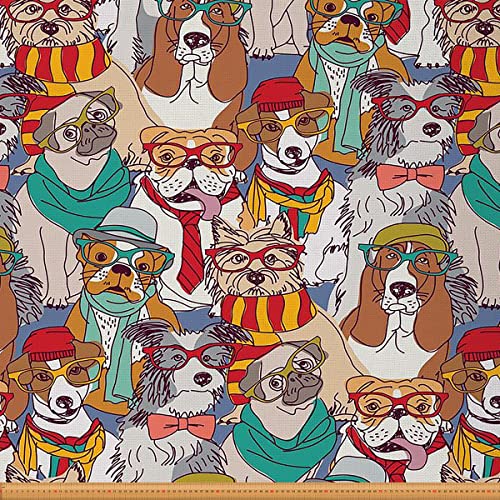 Hunde Polsterstoff Meterware Karikatur Mops Stoff Meterware Hündchen Liebhaber Dekor Stoff für Polster und Zuhause Diy Projekte Lustiger Haustier Tier Stoff Diy Art Craft Patchwork, 92 x 150 (HxB) von Homewish