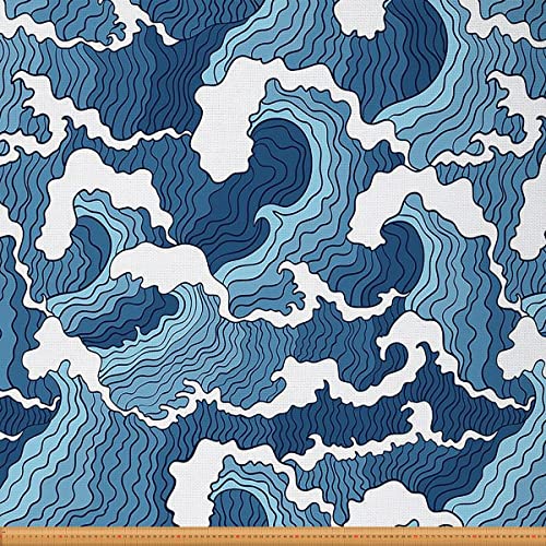 Japanischer Wellenstoff Meterware Retro Möbelstoff Meeresbrandung Dekorativer Stoff für Polsterung und Akzente Zu Hause Wasserdichtes Heimwerken Blau 460 x 150 (HxB) von Homewish