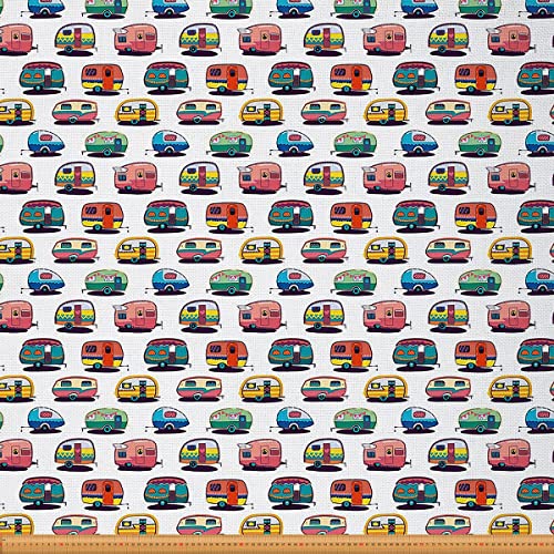 Jungen Happy Camping Auto Stoff Meterware Kinder Camper RV Polsterstoff Rustikales Bauernhaus Thema Dekostoff für Jugend Wasserdichter Drinnen Draußen Stoff Boot Patchwork 460 x 150 (HxB) von Homewish