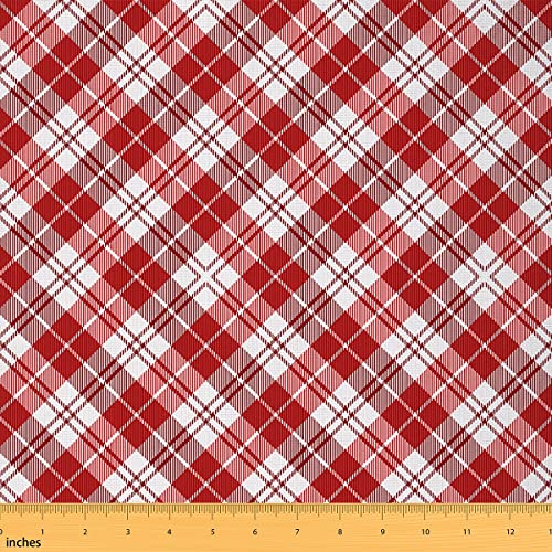 Karierter Stoff Meterware Büffelkaro Polsterstoff zum Quilten Nähen Heimwerken Weihnachts Bauernhausgitter Indoor Outdoor Stoff Dekostoff mit geometrischen Streifen 184 x 150 (HxB) Rot Weiß von Homewish