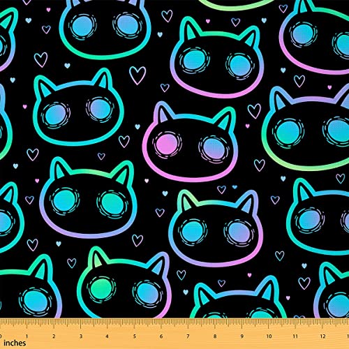 Katzen Stoff Meterware Schöne Tiere Möbelstoff Niedlicher Katzen Dekorativer Stoff Drinnen Draußen Stoff Kawaii Schwarz Kätzchen DIY Kunst Wasserdichter Stoff 184 x 150 (HxB) von Homewish