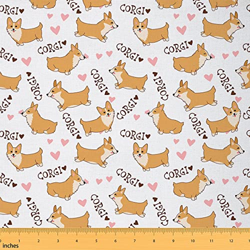 Kid Corgi Dog Fabric Meterware Cute Puppy Polsterstoff für Stühle Cartoon Pet Dog Animal Dekostoff für Zuhause DIY Projekte Quilten Nähgeschenk 92x150 (HxB) Gelb von Homewish