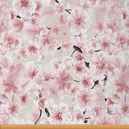 KirschblüTen Polsterstoff Japanischer Blumenstoff Meterware Rosa Blumenzweig Dekorationsstoff Romantische Pflanzenblätter Wasserdichter Draußen Stoff Polster Wohnakzente 92 x 150 (HxB) von Homewish