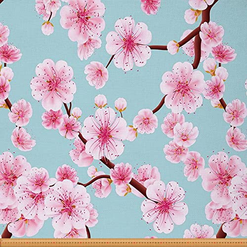 Kirschblüten Stoff Meterware Japanischer Blumen Polsterstoff für Stühle Sakura Zweig Dekorationsstoff Rosa Blütenblatt für Drinnen und Draußen Wasserdichter Frühlingsstoff Rosa 184 x 150 (HxB) von Homewish