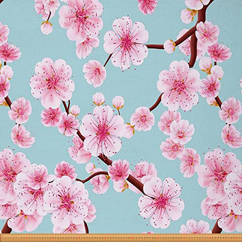 Kirschblüten Stoff Meterware Japanischer Blumen Polsterstoff für Stühle Sakura Zweig Dekorationsstoff Rosa Blütenblatt für Drinnen und Draußen Wasserdichter Frühlingsstoff Rosa 276 x 150 (HxB) von Homewish
