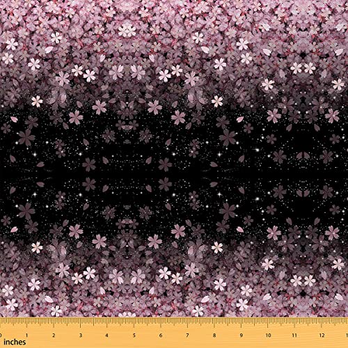 Kirschblütenstoff Meterware Rosa Blumen Polsterstoff für Stühle Blütenblatt Blumen Dekostoff Sternenhimmel Glitzer Mädchenhafter Stoff für drinnen und draußen 276 x 150 (HxB) Pink Schwarz von Homewish
