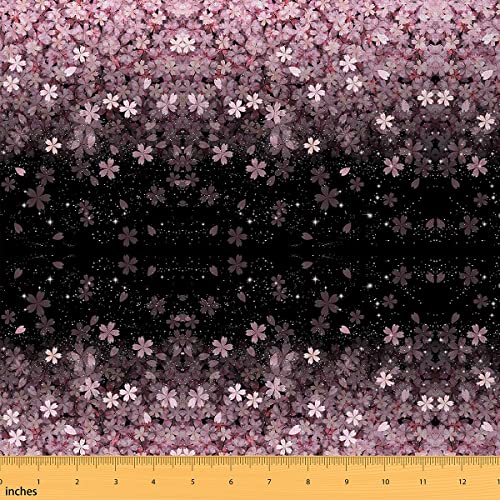 Kirschblütenstoff Meterware Rosa Blumen Polsterstoff für Stühle Blütenblatt Blumen Dekostoff Sternenhimmel Glitzer Mädchenhafter Stoff für drinnen und draußen 92 x 150 (HxB) Pink Schwarz von Homewish