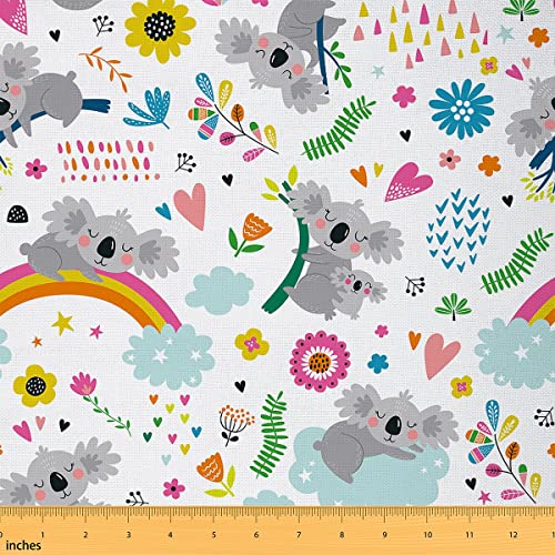 Koala Stoff für Kinder Meterware süße Safari Tiere Polsterstoff für Jungen Mädchen Blumen Schmetterling Dekostoff Cartoon Regenbogen Quilten Nähen Geschenk DIY Basteln Patchwork 92 x 150 (HxB) von Homewish