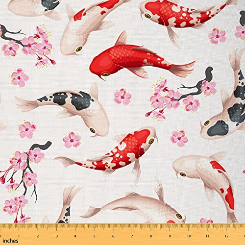 Koi Polsterstoff Kirschblütenstoff Meterware Japanischer Ukiyoe Dekorationsstoff Exotischer Karpfenfisch Meeresmeer Drinnen und Draußen Stoff DIY Bastel Patchwork 92 x 150 (HxB) von Homewish