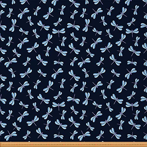 Libellenstoff Meterware Blauer Libellen Polsterstoff Dekorativer Stoff mit Libelle Bedruckt für Stühle Polster und Wohnakzente Nachtblau 184 x 150 (HxB) von Homewish