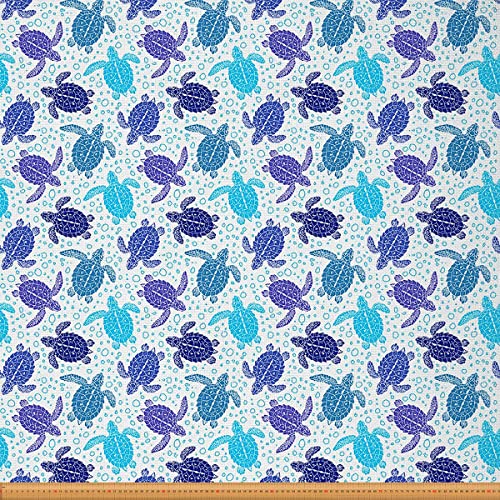 Meeresschildkröten Stoff Meterware Meeresschildkröten Blau Polsterstoff für Kinder Jungen Mädchen Teenager Dekostoff Ozean Leben Unterwasser Wort Stoff für Kinder Marineblau 92 x 150 (HxB) von Homewish