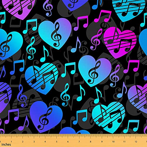 Musiknotenstoff Meterware Liebesherz Bedruckt Dekorativer Stoff für Mädchen Frauen Teenager Musikthema Polsterstoff Meterware Bunter Psychedelischer Nähstoff 92 x 150 (HxB) von Homewish
