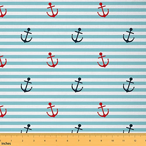Nautischer Stoff Meterware Blau Weiß Gestreifter Polsterstoff Geometrischer Anker Dekostoff Ozean Marine Thema Drinnen Draußen Stoff Wasserdichter Seemann Stoff Rot Schwarz 92 x 150 (HxB) von Homewish