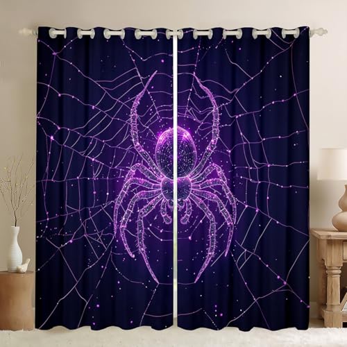 Neon Lila und Schwarze Spinne Vorhänge für Schlafzimmer,Gotische Spinne Web Vorhänge für Kinder Jungen Mädchen,Vintage Halloween Dekor Vorhänge Horror Spinnennetz Fenster Vorhänge 2 Panels 140Bx260L Neon Lila und Schwarze Spinne Vorhänge für Schlafzimmer,Gotische Spinne Web Vorhänge für Kinder Jungen Mädchen,Vintage Halloween Dekor Vorhänge Horror Spinnennetz Fenster Vorhänge 2 Panels 140Bx260L von Homewish