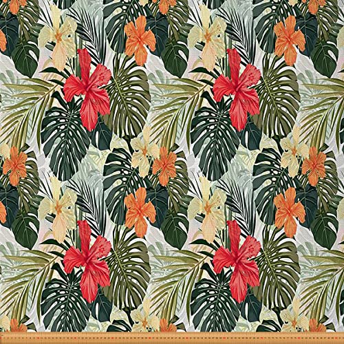 Palmen Polsterstoff Blattblumen Stoff Meterware Hawaiianischer Tropischer Dekorationsstoff Insel Botanischer Drinnen Draußen Stoff Hibiskus Blume Wasserdichter Stoff Grün Rot 276 x 150 (HxB) von Homewish