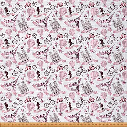 Paris Polsterstoff Meterware Frankreich Eiffelturm Dekostoff Rosa Schmetterlingsturm Wasserdichter Stoff Romantik Paar Reise Thema Drinnen Draußen Stoff, 92 x 150 (HxB), Rosa Weiß von Homewish